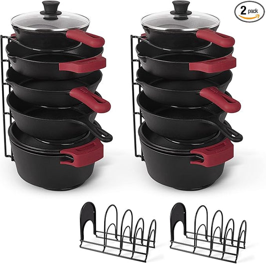 Cuisinel Pots and Pans Organizer - 15" Heavy Duty Skillet Rack - 2 Pack - Kitchen Counter/Cabinet Organization Storage - Holder for Cookie Sheet, Cutting Board, Cast Iron Cookware, Dish, Lid Stand