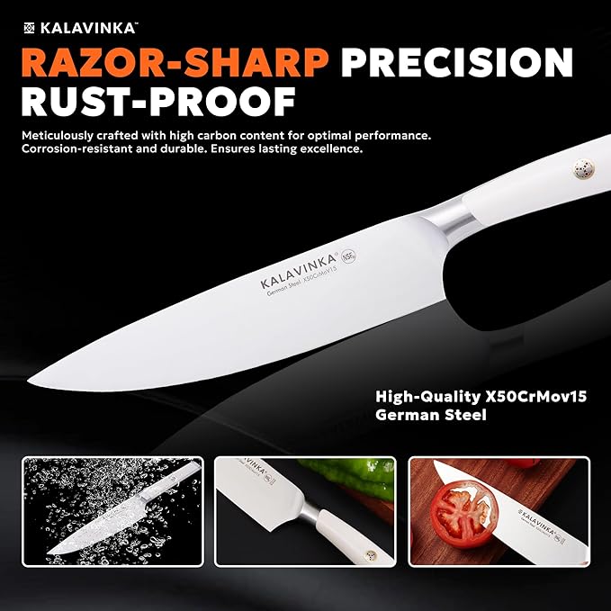 8 Inch Chef Knife, German Steel Razor Sharp Blade, Balanced for Precision Cutting, Kitchen Knife with Gifted Wooden Sheath, BBQ Essentials (SAMJNA)