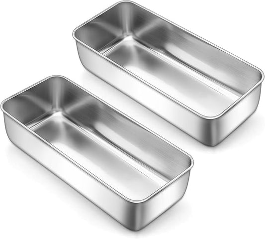 LIANYU 2 Pack Large Baking Loaf Pans Set, 12x5 Inch Stainless Steel Bread Pans, Metal Bakeware Set for Meatloaf, Sourdough Bread, Brownies, Healthy & Sturdy, Dishwasher & Oven Safe