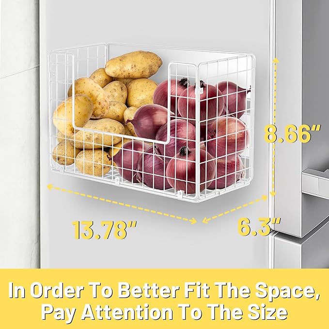 Magnetic Shelf for Fridge, Fruit Potato & Onion Storage Bins, Pantry Organizers & Storage, Large Container Magnetic Basket for Refrigerator, Kitchen Counter,Cabinet Magnetic Fridge Organizer White (2)