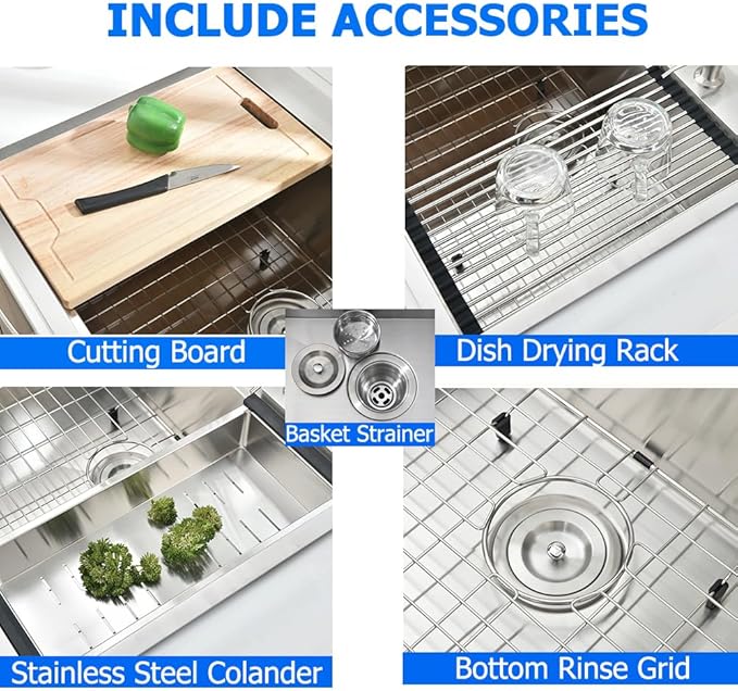 33x22 Drop In Kitchen Sink 16 Gauge Stainless Steel Workstation Kitchen Sink 10 Inch Deep Top Mount Single Bowl 2 Holes (33"x22"10")