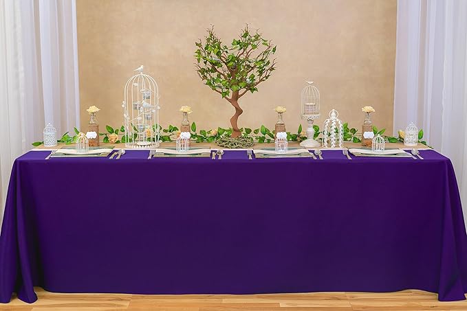 LTC LINENS 2-Pack Rectangular Tablecloths 90 in x 156 in with Rounded Corners - Purple Table Covers for 8 ft Table with Floor-Length Drop - Wrinkle Resistant Polyester Fabric Cloth for Wedding, Party