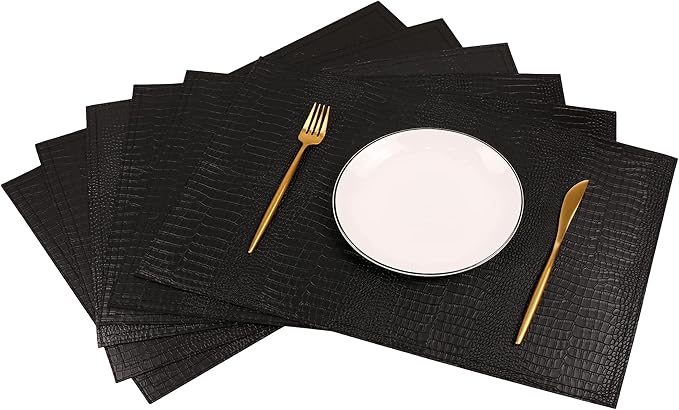 Faux Leather Hardboard Placemats, Set of 6 PU Table Mats, Easy to Clean, Heat & Stain Resistant for Office Conference Table,Dining Home Decor