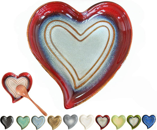 Ceramic Spoon Rest for Stove Top, Heart Cute Spoon Rest for Kitchen Counter, Cooking Spoon Holder for Kitchen Counter, Utensil Rest Spatula Rest Ladle Holder Tong Rest (Retro Red)