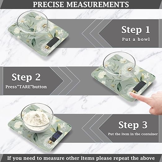 Sage Green Dandelion01 Food Scale Kitchen Digital Scale Food Ounces and Grams Dieting Baking Cooking Waterproof Glass Panels LCD Display,4 Units Tare Function
