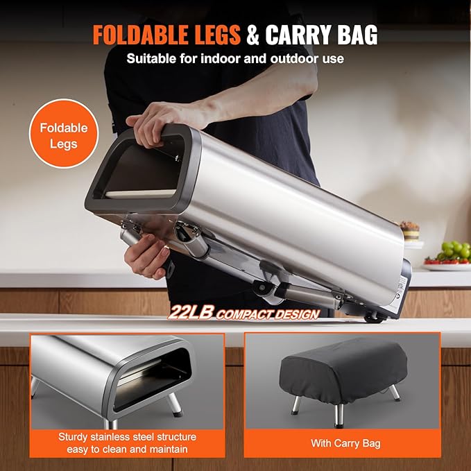 VEVOR 12" Electric Pizza Oven Countertop, Stainless Steel Pizza Maker Machine with Pizza Stone and Spatula, Heats up to 850°F, Multipurpose Indoor & Outdoor Pizza Cooker for Restaurant Home Camping