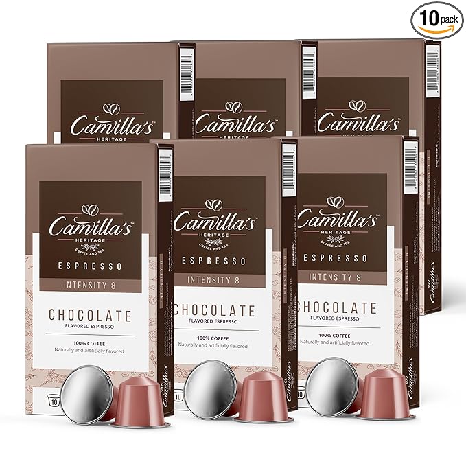 Camilla’s Heritage - Intensity 8 Chocolate Flavored Espresso Coffee, Gourmet Espresso Cups, 60 Coffee Pods