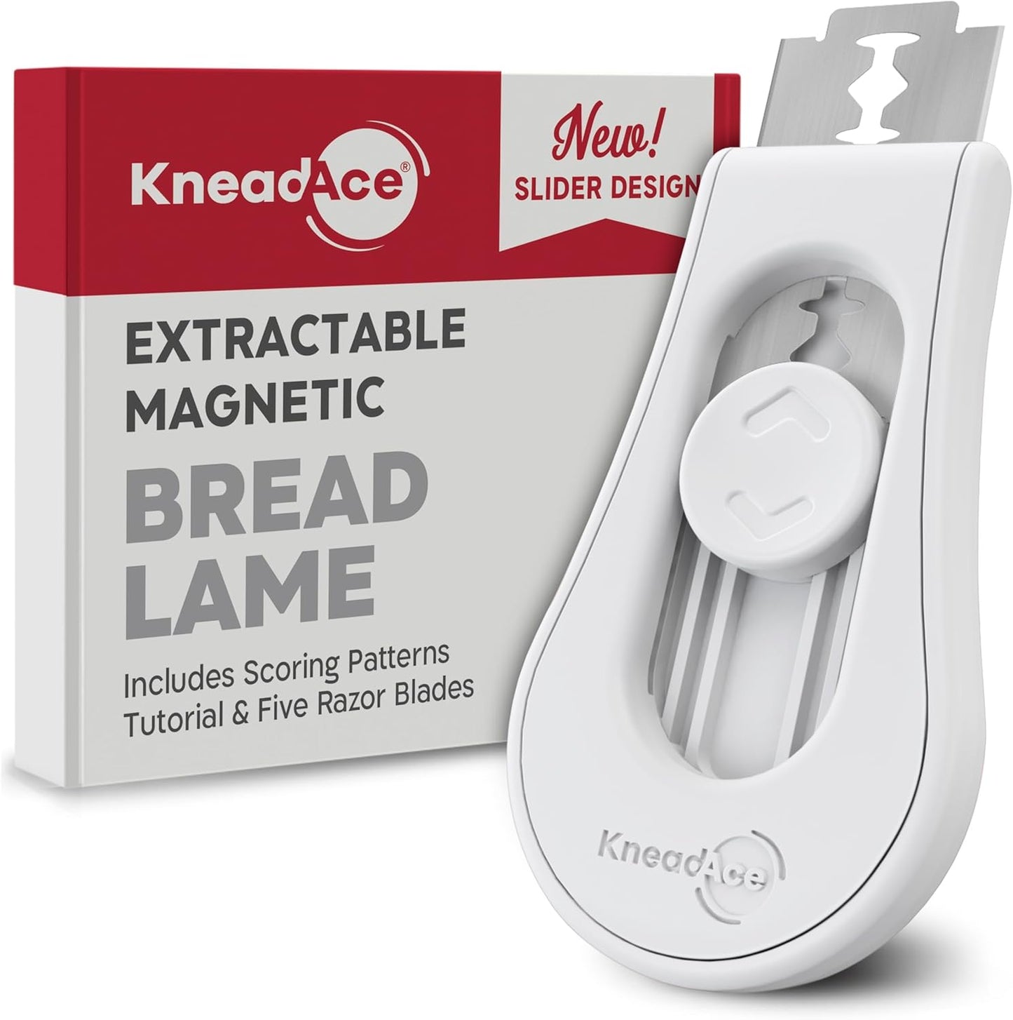 KneadAce Upgraded Magnetic Bread Lame, Professional Dough Scoring Tool with Extractable Blade, Sourdough Bread Tool for Baking, Includes Scoring Pattern Booklet & 5 Replaceable Razor Blades