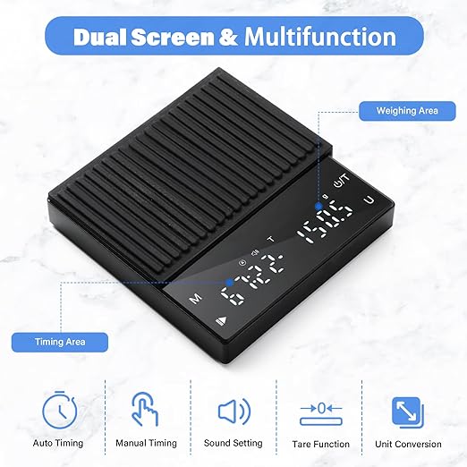 Mini Coffee Scale with Timer, 2kg Capacity, 0.1g Precision, Timemore Scale Rechargeable, Digital Espresso Scale with Tare Function, Black