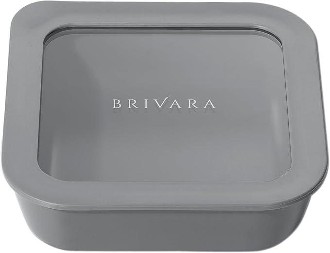 Ceramic Coated Glass Food Storage Container | No PTFE, PFOA, PFAS, and BPA | Reusable Non Toxic Meal Prep Container with Glass Lid | Easy To Store | 2.5 Cup Square [Smoke]