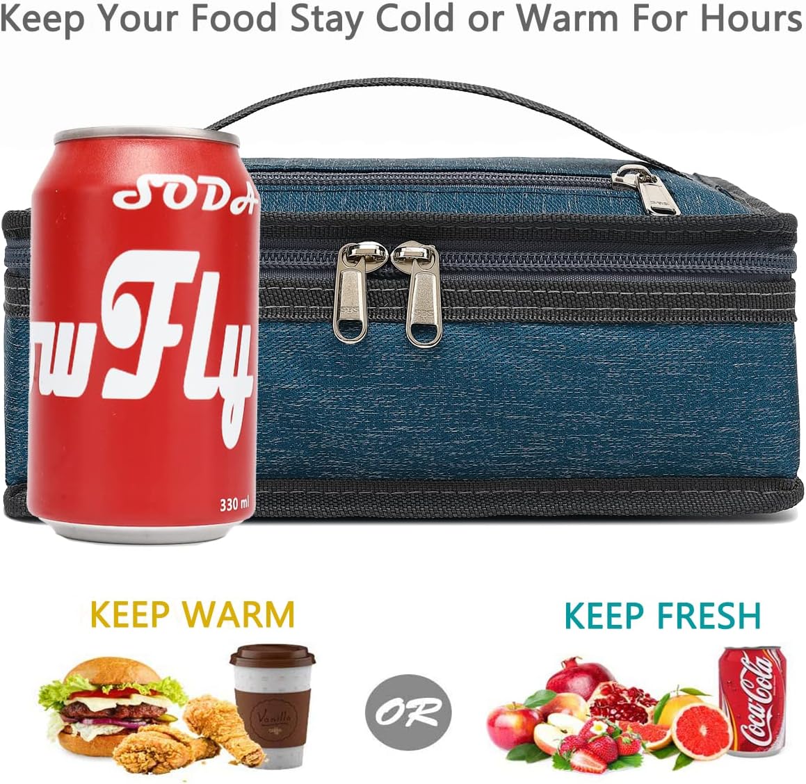 FlowFly Small Insulated Lunch box Portable Soft Bag Mini Cooler Thermal Meal Tote Kit with Handle for Work & School, Royal