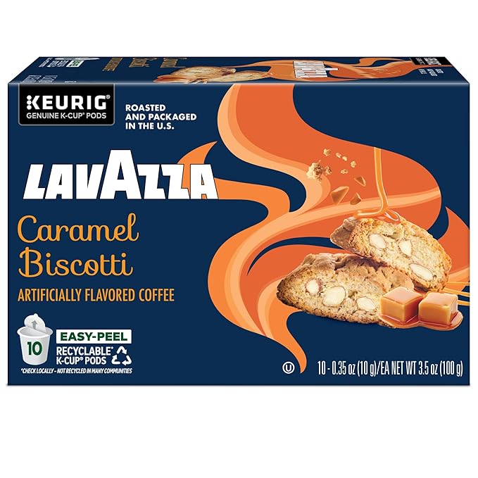 Lavazza Caramel Biscotti Coffee, Single Serve Keurig K-Cup Pods, Flavored Coffee, 60-Count Box (6 Packs of 10)