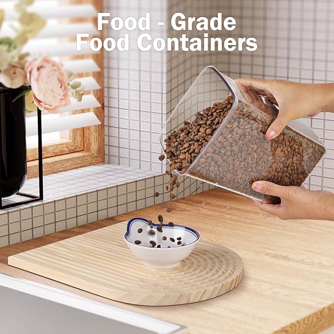 Large Pop Airtight Food Storage Containers Set with Lids, 4.2Qt Food Containers with Scoop, Kitchen Pantry Organization and Storage, BPA Free Stackable Cereal Container