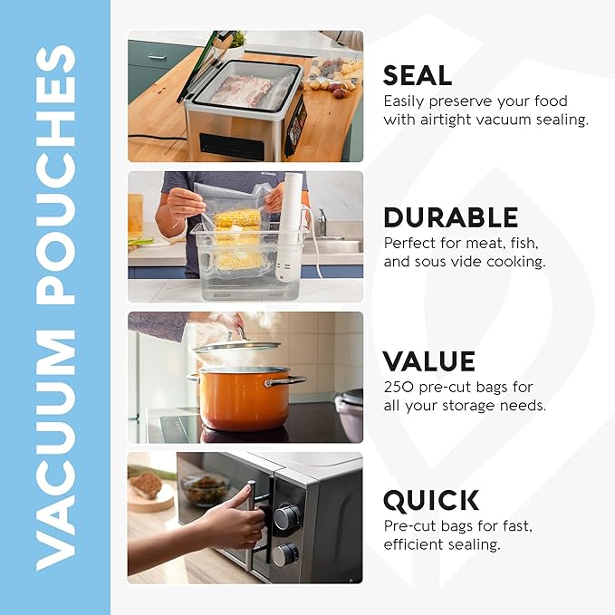 Avid Armor Chamber Vacuum Sealer Bags – Heavy Duty, BPA-Free, Pre-Cut Chamber Vacuum Bags for Food Preservation, Freezer Storage, Sous Vide and more, 250/Pack (8x10) – Multi-Use Vacuum Bags