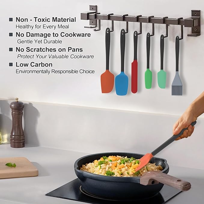 Silicone Spatula Set of 6, Food Grade, High Temperature Resistant, Dishwasher Safe, Suitable for Kitchen Baking, Cooking (Multicolored)