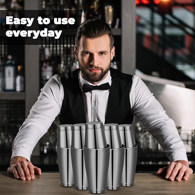 Lallisa 10 Pieces Cocktail Shakers Professional Bar Boston Shaker Set Stainless Steel Martini Shaker Drink Mixer Basic Tools Weighted Shake Metal Can for Bartenders, 18 Oz, 28 oz(Black)