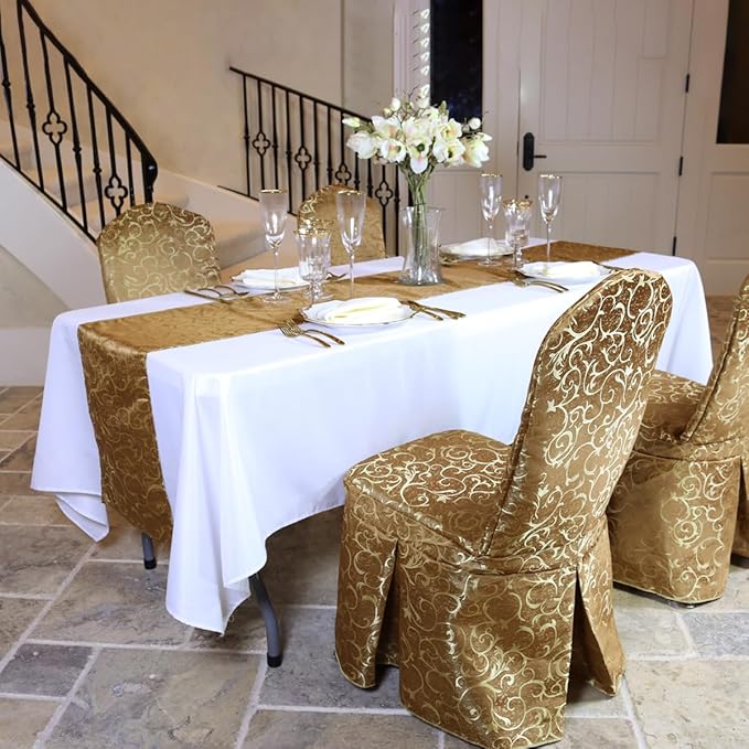 LTC LINENS 10 Pack White Rectangular Tablecloths 60 x 126 Inch for 8 Feet Rectangle Banquet Tables with Half-Drop - Stain and Wrinkle Resistant Polyester Fabric Cloth Table Covers for Party, Wedding