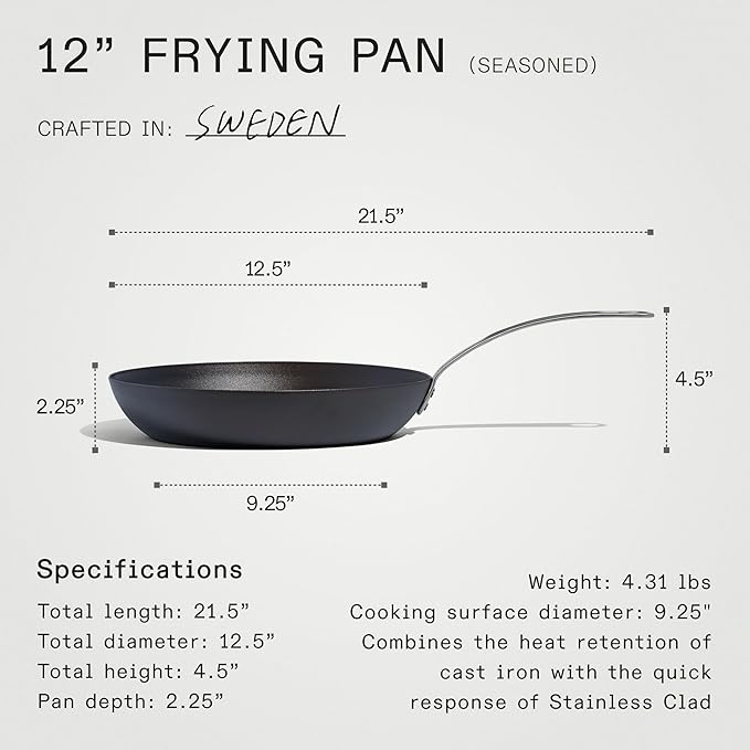 Made In Cookware - Seasoned 12" Blue Carbon Steel Frying Pan - (Like Cast Iron, but Better) - Professional Cookware - Crafted in Sweden - Induction Compatible