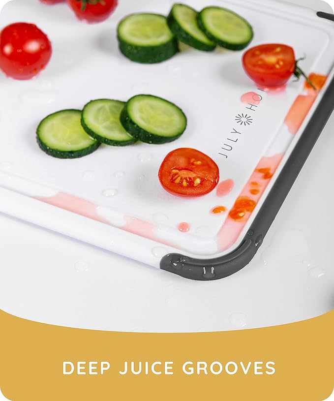 Cutting Boards for Kitchen, Plastic Cutting Board Set of 2, Dishwasher Safe Cutting Boards w/Juice Grooves for Meat, Veggies, Easy Grip Handle, Easy Grip Handle