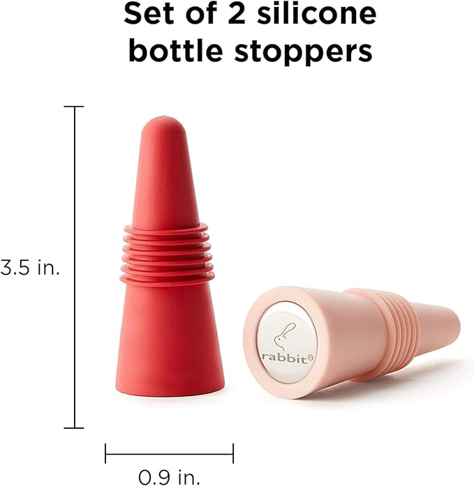 Rabbit Wine and Beverage Bottle Stoppers with Grip Top, Red Pink (Set of 2)