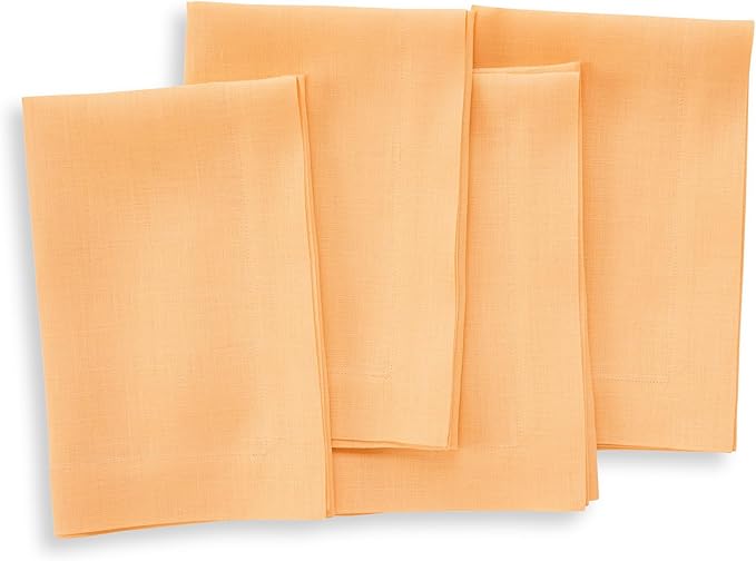 Solino Home Linen Napkins Set of 4-100% Pure Linen Peach Dinner Napkins Cloth 20 x 20 Inch - Fete, Handcrafted and Machine Washable
