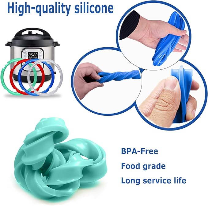4 Pack Silicone Sealing Ring for Instant Pot 3 QT - Replacement Silicone Gasket Seal Rings 3QT with 4 Colors(Red, Clear, Green, Blue) - Instant Pot Replacement Silicone Gasket Seal for 3 Quart