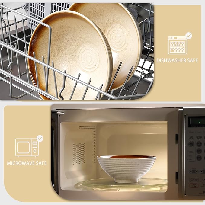 NUTRIUPS 8 Inch Ceramic Ramen Bowl Set of 2 Pho Bowls Japanese Noodle Udon Soup Bowls with Spoons and Chopsticks (Wheat Gold)