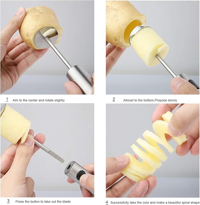 Veggie Core Drill Stainless Steel Vegetable Spiral Cutter Spiralizer Set of 4 for Coring and Hollowing out Zucchini, Potatoes, Carrot, Pear (Veggie Core)