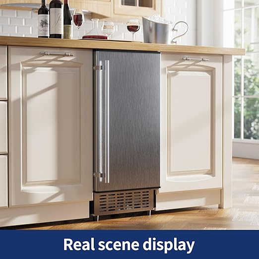 Coolake 15 Inch Commercial Under Counter Ice Maker Machine, 100lbs/Day Stainless Steel Built-in Freestanding Ice Maker with 30lbs Storage Bin, Self-Cleaning, Under Cabinet Ice Machine for Home Office