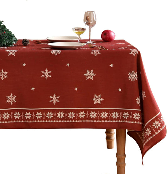 Christmas Tablecloth for Rectangular Tables,Linen Table Cloth with Red Background and White Snowflakes Pattern,Heavy Durable Table Cover for Dining Kitchen Party Christmas,63"*102"