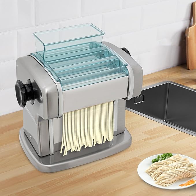 Electric Pasta Maker, Tabletop Automatic Noodle Machine with Practical Brush, Powerful Stainless Steel Fresh Pasta Dough Roller with Power Switch 9 Gears, for Home Use 110V 135W