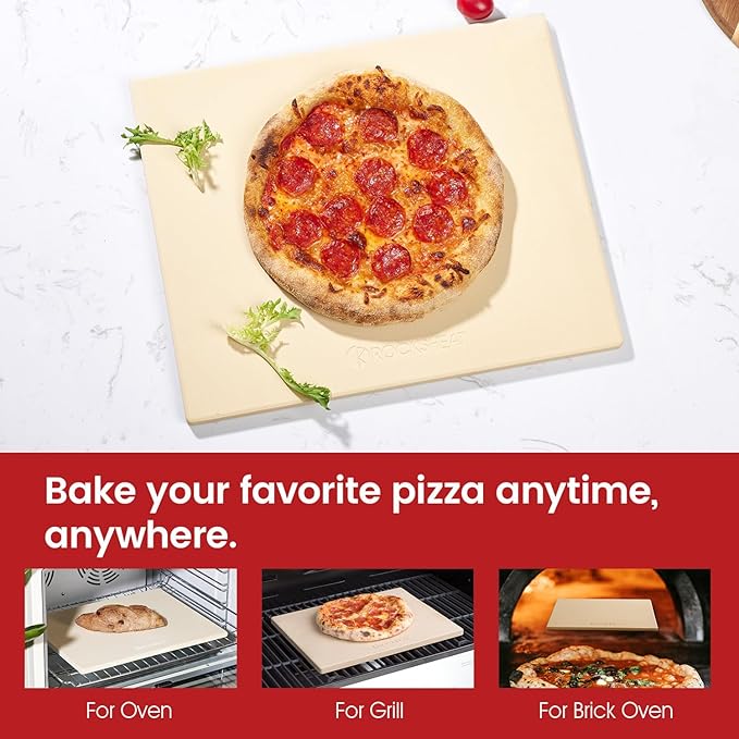 Pizza Stones for Oven and Grill, Rectangula 15" × 12" × 0.5" Pizza Stone, Cordierite Bread Baking Pan, Food-Grade Cooking Oven Stone for Making Crisp Crust Pizza, Bread, Pie and Cookies