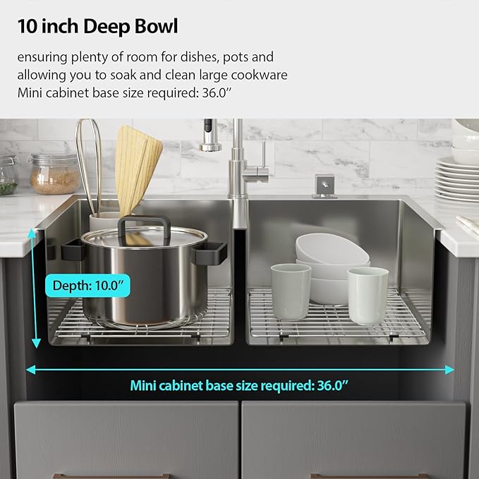 33 Inch Double Bowl Kichen Sink - Funmier 33" x 22" Drop In Stainless Steel Double Bowl Kitchen Sink 50/50 16 Gauge Handmade Deep Basin