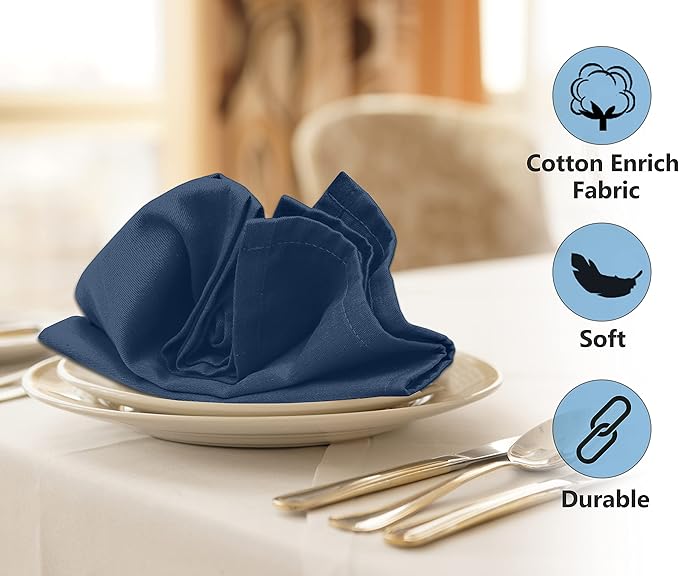 Ruvanti Cloth Napkins Set of 12, 18x18 Inches Napkins Cloth Washable, Soft, Durable, Absorbent, Cotton Blend. Table Dinner Napkins Cloth for Hotel, Lunch, Restaurant, Weddings, Parties -Ocean Blue