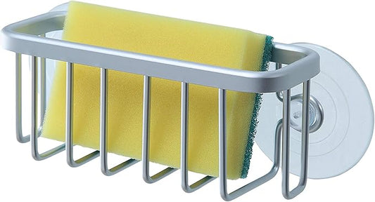 SunnyPoint NeverRust Kitchen Sink Suction Holder for Sponges, Scrubbers, Soap, Kitchen, Bathroom, 6"L x 2.36" W x 2.56"H , Aluminum (Mat Silver, Set of 1)