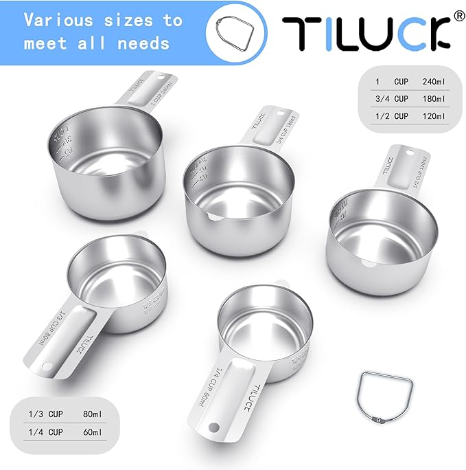 TILUCK Stainless Steel Measuring Cups Set,Kitchen Gadgets for Cooking & Baking,Set of 5