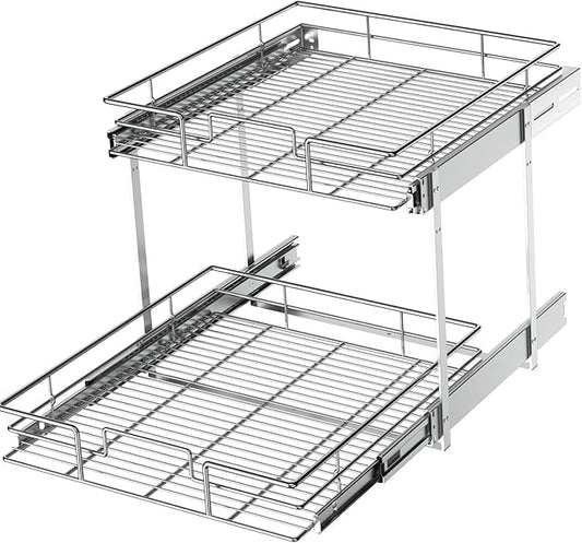 LOVMOR 2 Tier Individual Pull Out Cabinet Organizer 22½" W x 21½" D, Slide Out Kitchen Cabinet Storage Sliding Shelves