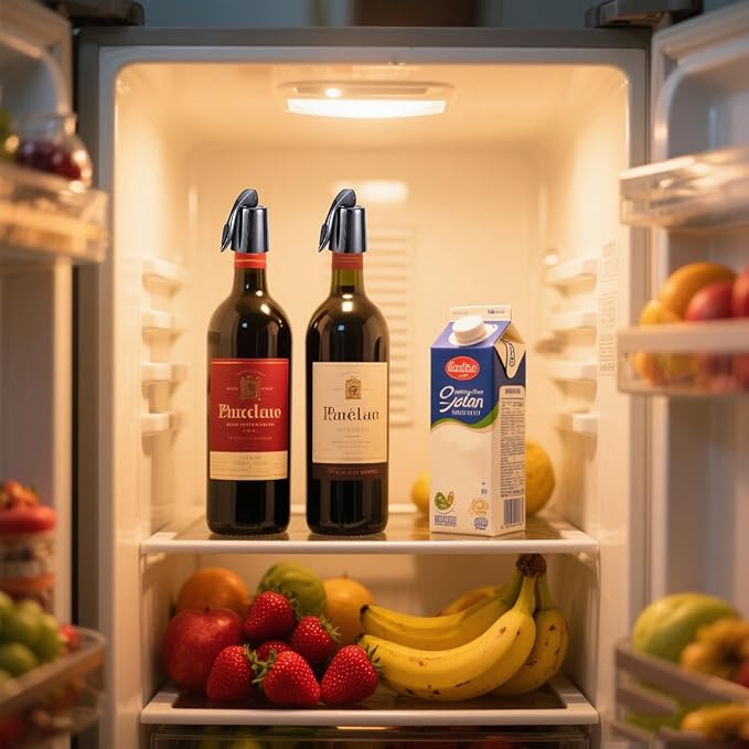 Stainless Steel Wine Bottle Stoppers with Silicone - Reusable Wine Freshness Keep,Wine Bottle Sealer Stopper, Ideal Wine Saver Accessory Gift (Black,2 Pack)