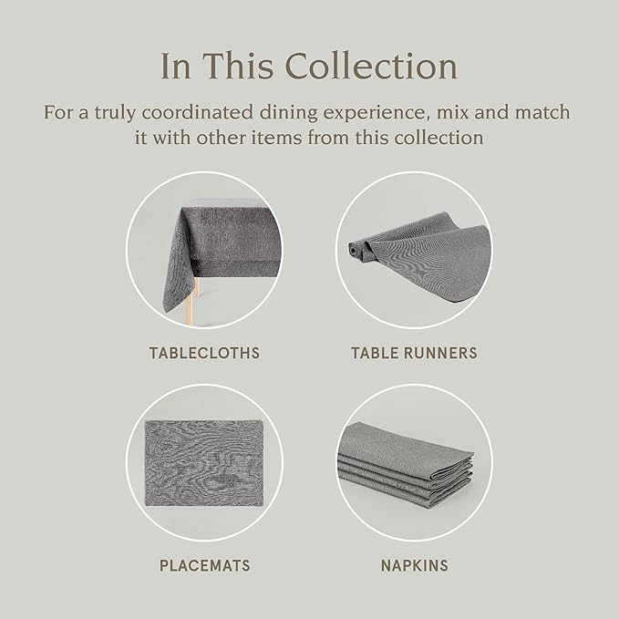 over&back 100%-Linen Woven Tablecloth - Colorful Dining Room Table Cover - Mitered Corner Hems - Machine Washable - Kitchen and Home Decor - Grey - 70x108