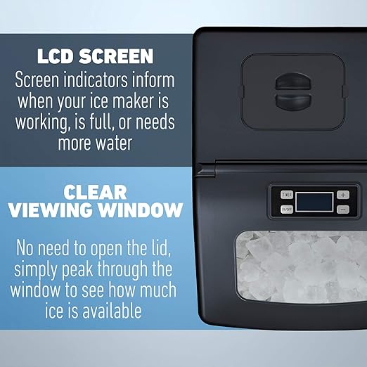 Deco Chef 40LB Countertop Ice Maker for Home, Office, Bars, and Parties, Makes Extra Large Cubes, 2.4 lb of Ice Every 15-20 Minutes, Self Cleaning, LCD Status Indicator, Adjustable Cube Size, Red