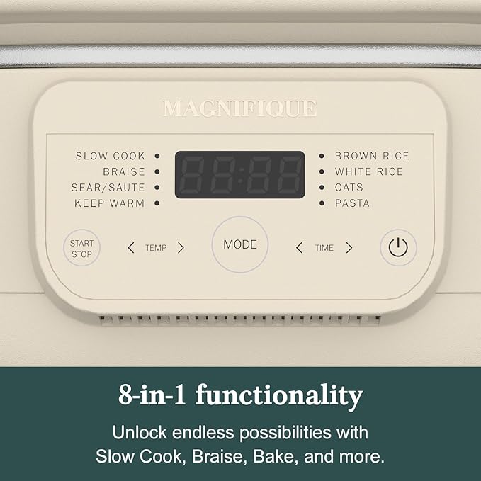 4 Quart Programmable Slow Cooker with Flexible Easy Programming, 8-in-1 Claypot Multi Cooker, Removable Crock, Nonstick, Oven Safe Pot to 450°F, Oatmeal