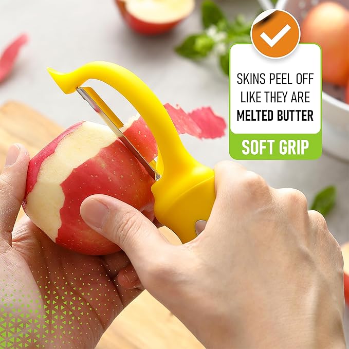 Spring Chef Premium Swivel Potato Peeler for Kitchen, Stainless Steel Fruit Peeler with Soft Grip Handle, Perfect for Vegetable, Apple, Carrot, Cucumber, Ginger - Dishwasher Safe - Yellow