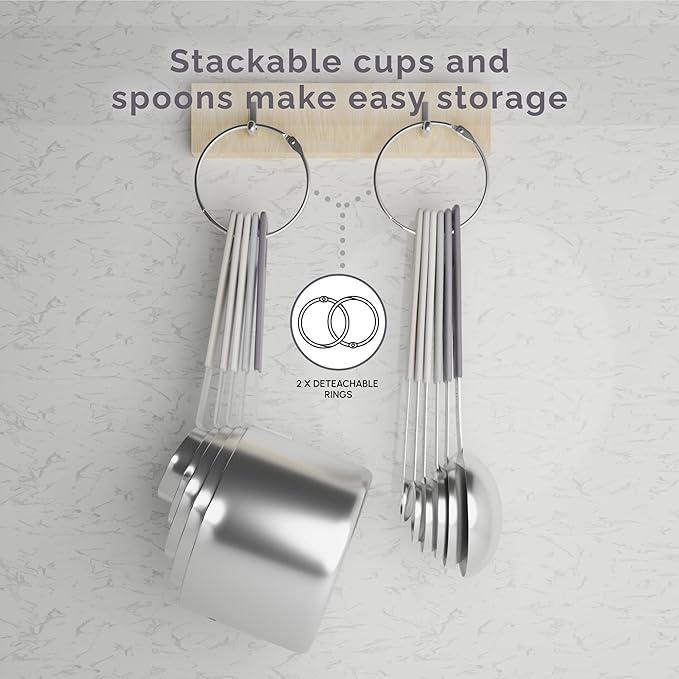 Measuring Cups and Measuring Spoons Set of 14 - Stainless Steel Measuring Cups and Spoons Set, Includes 1/8 Teaspoon Measuring Spoon, 1/8 Cup Measuring Cup, Leveler Dry (14, Charcoal)