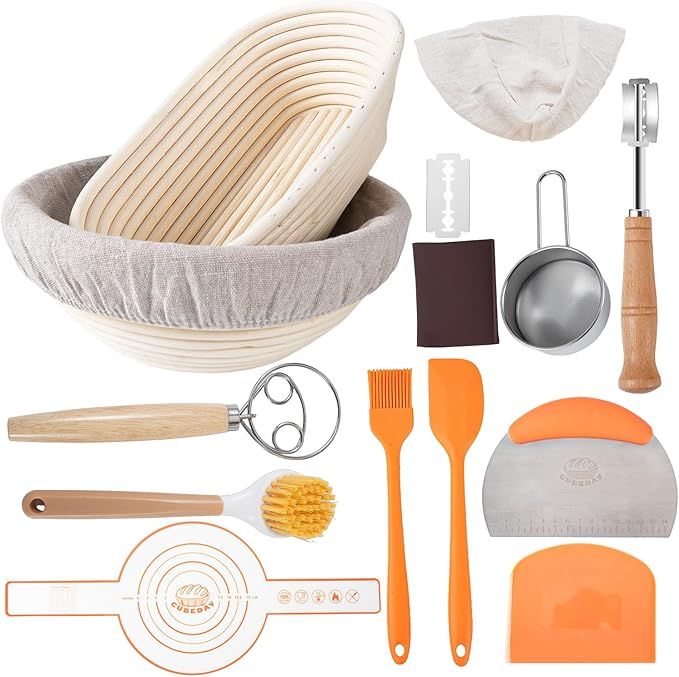 Banneton Bread Proofing Basket,Sourdough Bread Baking Supplies,Sourdough Starter Kit with 9" Round & 10" Oval Proofing Basket, Sourdough Kit, Banneton Gift Set, Bread Making Tools 15PCS SET