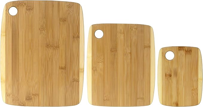 Totally Bamboo 3-Piece Two-Tone Bamboo Cutting Board Set – Reversible Kitchen Boards for Chopping & Serving Cheese, Meat, Vegetables & More