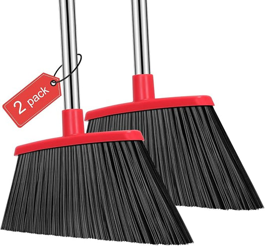 NACENA Heavy Duty Broom, 55 Inch Long Handle Outdoor Large Angle Brooms, Commercial Broom for Sweeping Indoor, for Home Garage Kitchen Office Courtyard Lobby Patio Lawn Concrete, 2 Pack (Black&Red)