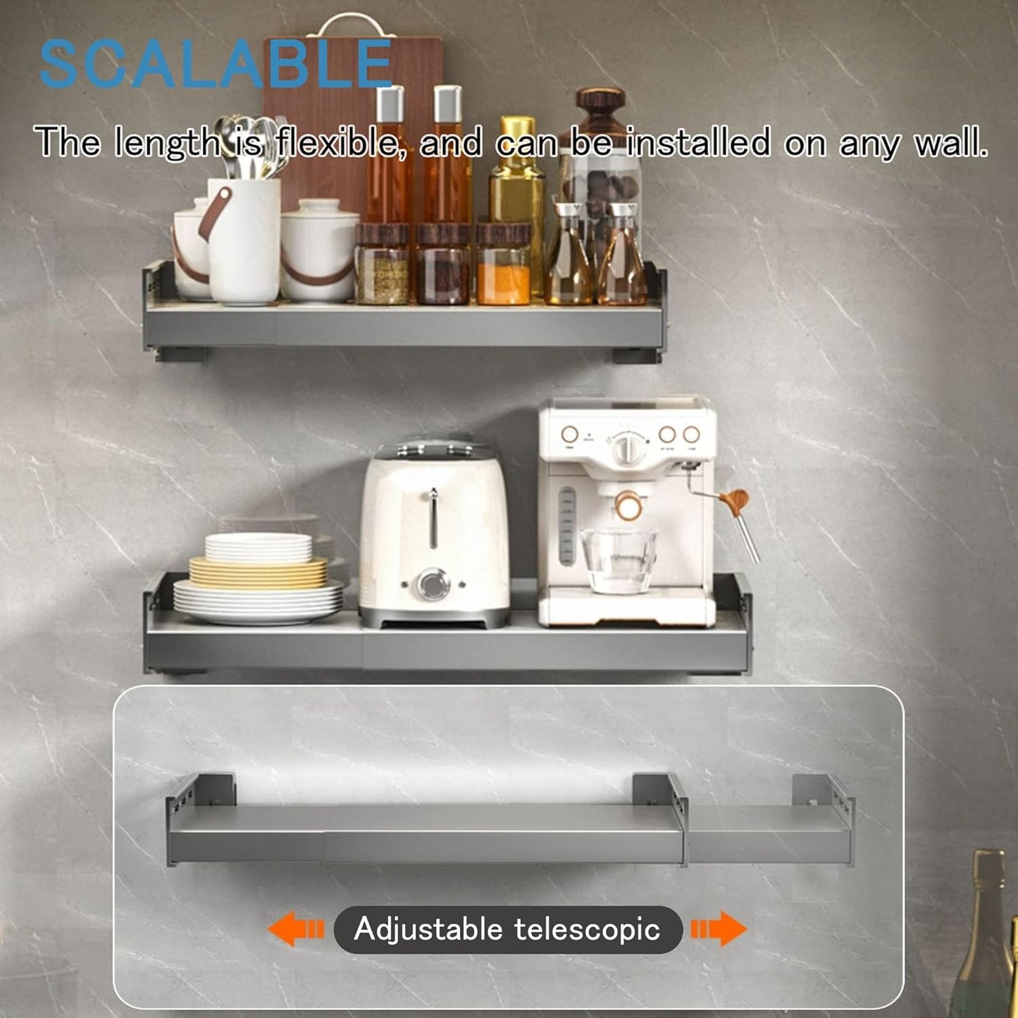 Retractable Stainless Steel Wall Rack, Countertop Multifunctional Storage Bracket, Kitchen Seasoning Rack for Electric Oven Microwave (16"25.5" Gun Gray)