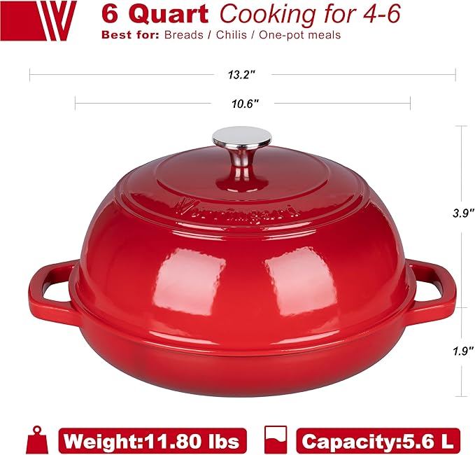 Enameled Cast Iron Dutch Oven Pot with Lid, Bread Oven for Sourdough Bread Baking, Dutch Ovens with Bread Proofing Basket& Baking Supplies Set, 6 Quart, Red