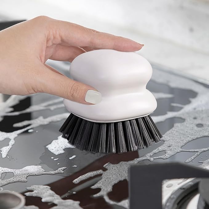 Dish Brush with Handle, Kitchen Scrub Brushes for Cleaning, Dish Scrubber with Nylon bristles for Sink, Pots, Pans (1Pack White Nylon bristles)