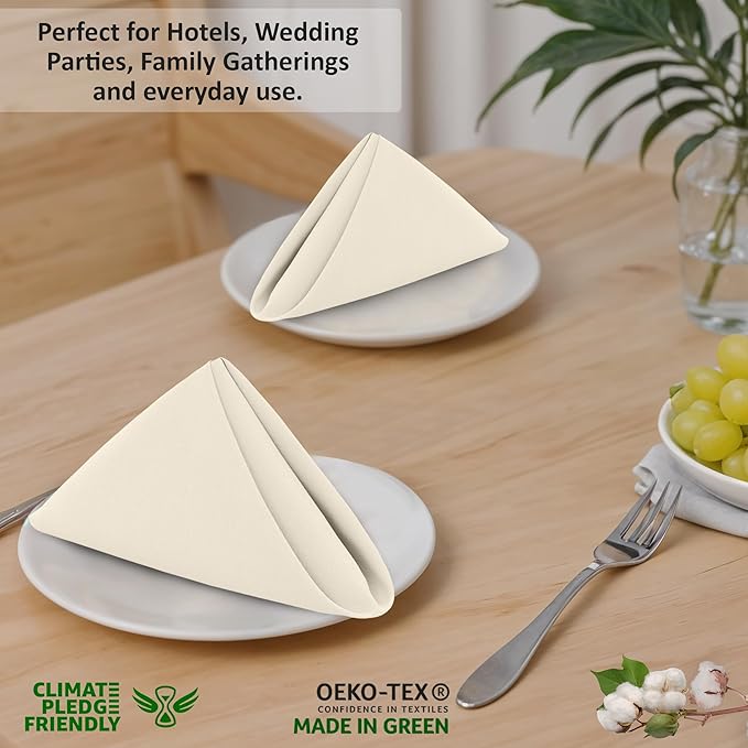 Ruvanti Cloth Napkins Set of 12, 18x18 Inches, 100% Cotton, Washable, Soft & Absorbent, Perfect for Wedding, Christmas, ‎Thanksgiving Dinners - Antique White